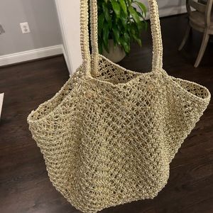 Anthropologie metallic woven tote
